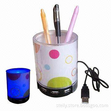 Blue Mood Light USB2.0 4-port Hub with Pen Holder, Customized Colors and Logos Welcomed